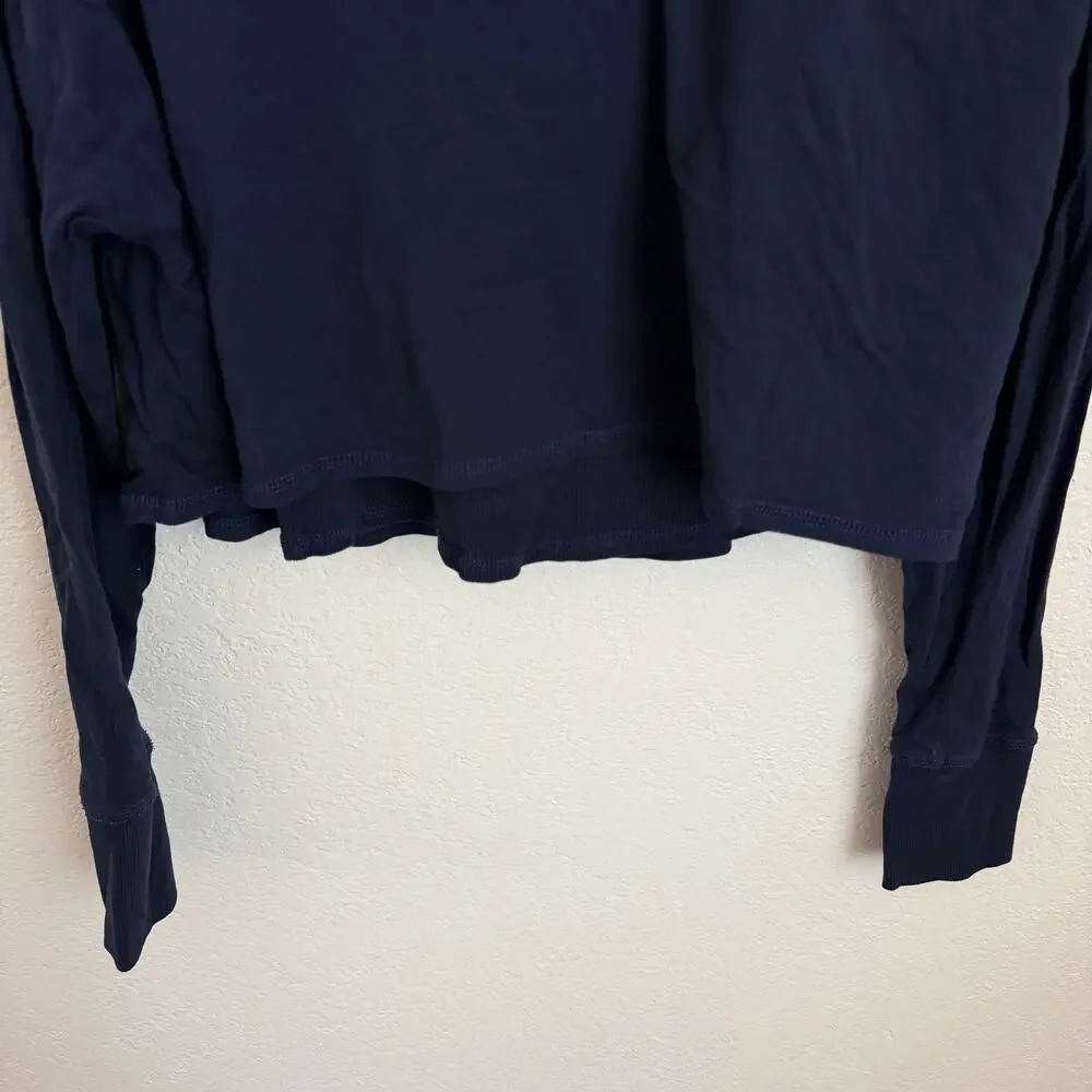 Free People FP Movement Stay With It Layer Long Sleeve Top Midnight Navy Blue XS